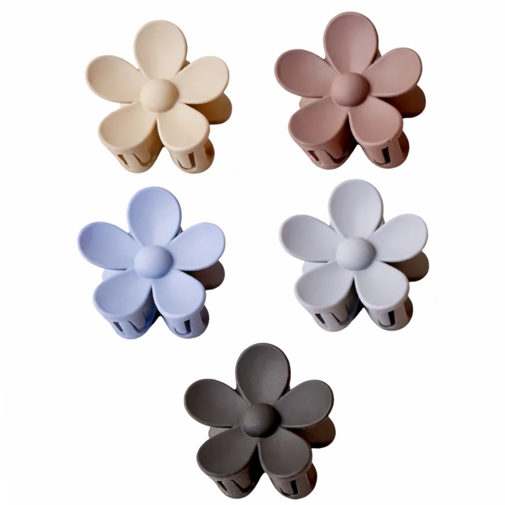5 Pc Matte Daisy Flower Hair Claw Clip Set | Neutral Pastel | Strong Hold Clips